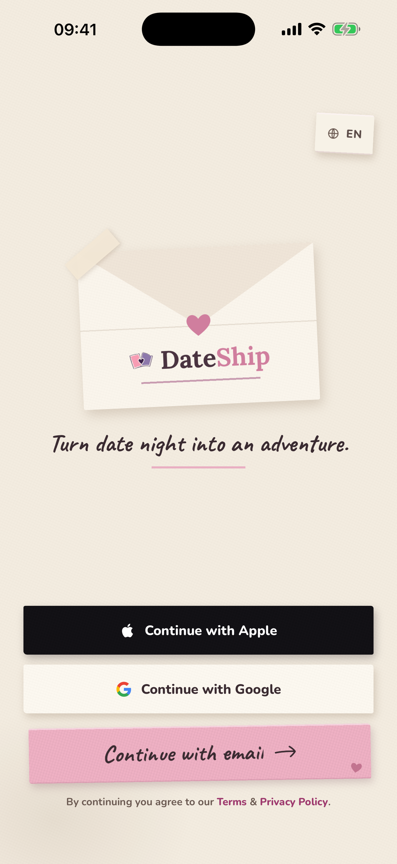 DateShip sign-in screen